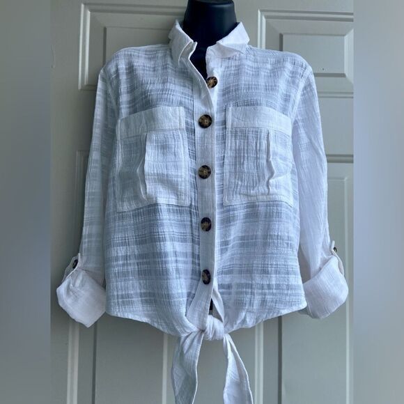EXPRESS Tie Waist Button Down Top - Picture 1 of 9